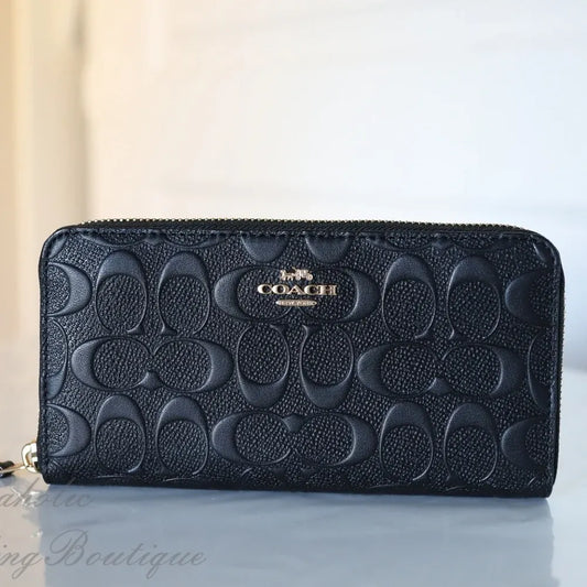 Coach Accordion Zip Wallet in Signature Leather (Black)