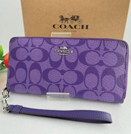 Coach C4452 Signature Zip Around Wallet Purple