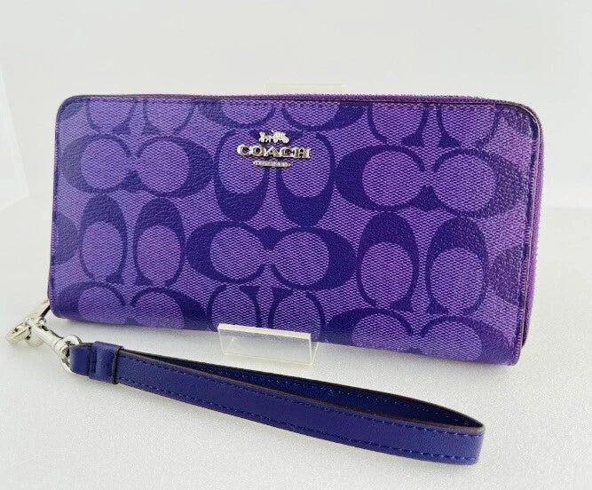 Coach C4452 Signature Zip Around Wallet Purple
