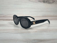 CELINE Triomphe Oval Sunglasses CL40194U Shiny Black – Essence Enclave