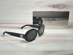 CELINE Triomphe Oval Sunglasses CL40194U Shiny Black – Essence Enclave